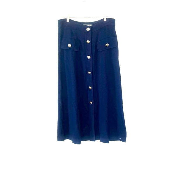 Yoana Baraschi Dresses & Skirts - YOANA BARASCHI Navy Blue Knit Midi Skirt Sailor Anchor Gold Buttons Size M